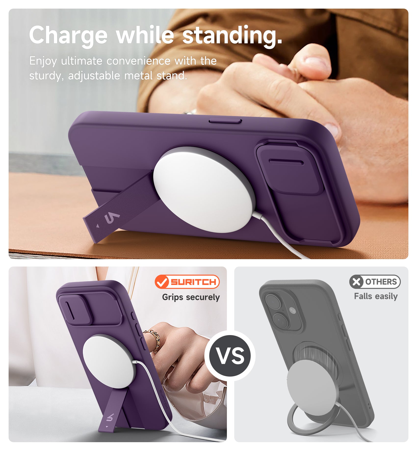 Suritch Case for iPhone 16e with Magnetic Camera Slide Cover Adjustable Kickstand Compatible with MagSafe