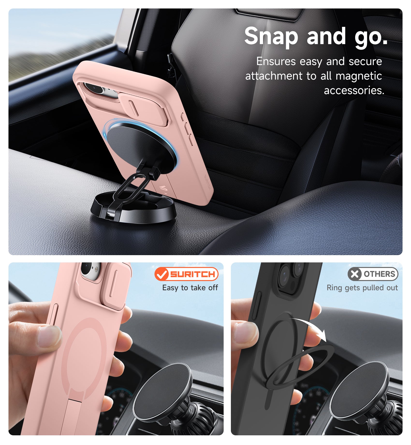 Suritch Case for iPhone 16e with Magnetic Camera Slide Cover Adjustable Kickstand Compatible with MagSafe