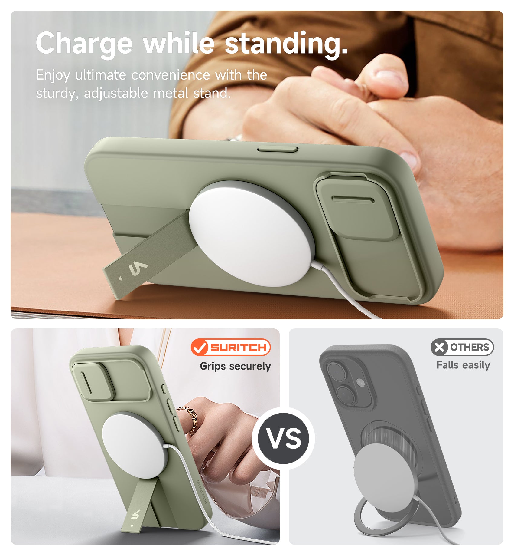 Suritch Case for iPhone 17e with Magnetic Camera Slide Cover Adjustable Kickstand Compatible with MagSafe Shockproof Bumper Slim Protective Cover 6.1 Inch