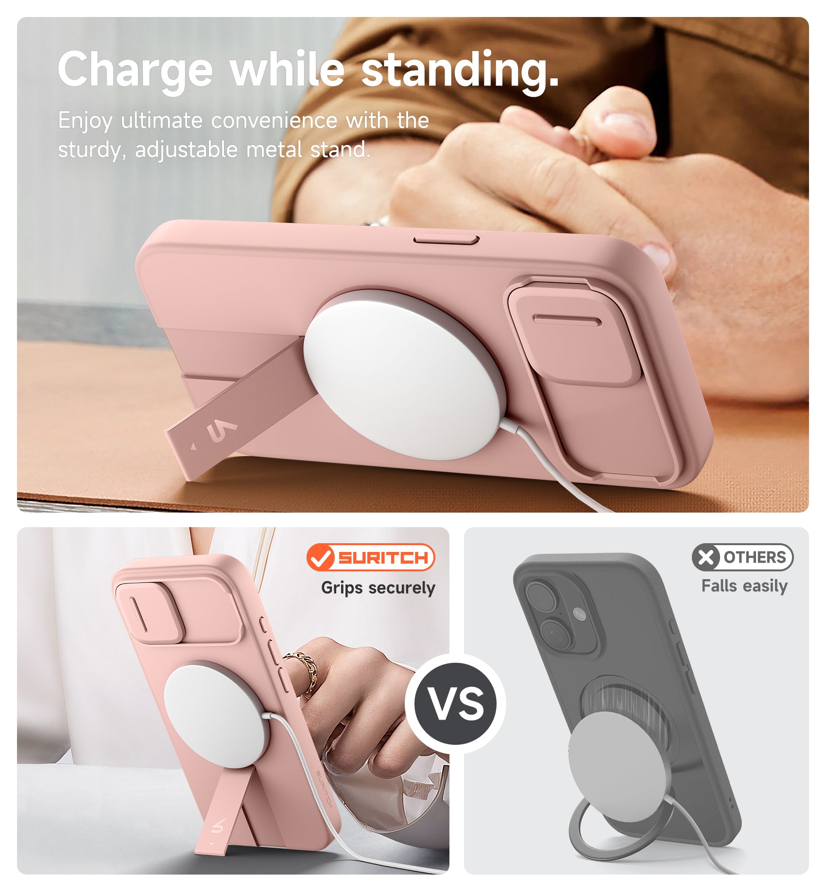 Suritch Case for iPhone 17e with Magnetic Camera Slide Cover Adjustable Kickstand Compatible with MagSafe Shockproof Bumper Slim Protective Cover 6.1 Inch