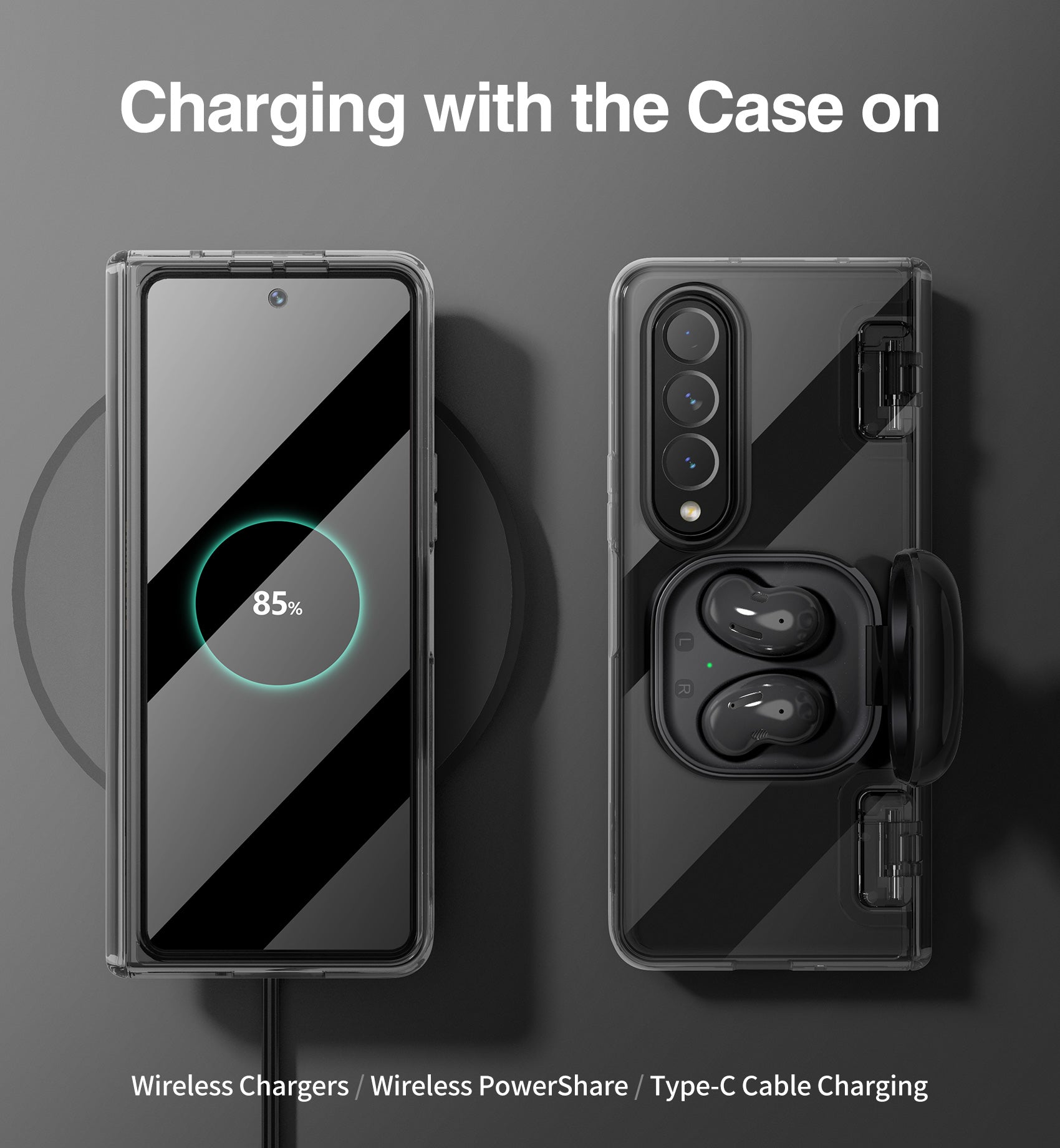 Suritch Clear Case for Samsung Galaxy Z Fold 3 Hinge Protection Full Body Protective Bumper Shockproof Rugged Phone Cover with Built-in Screen Protector