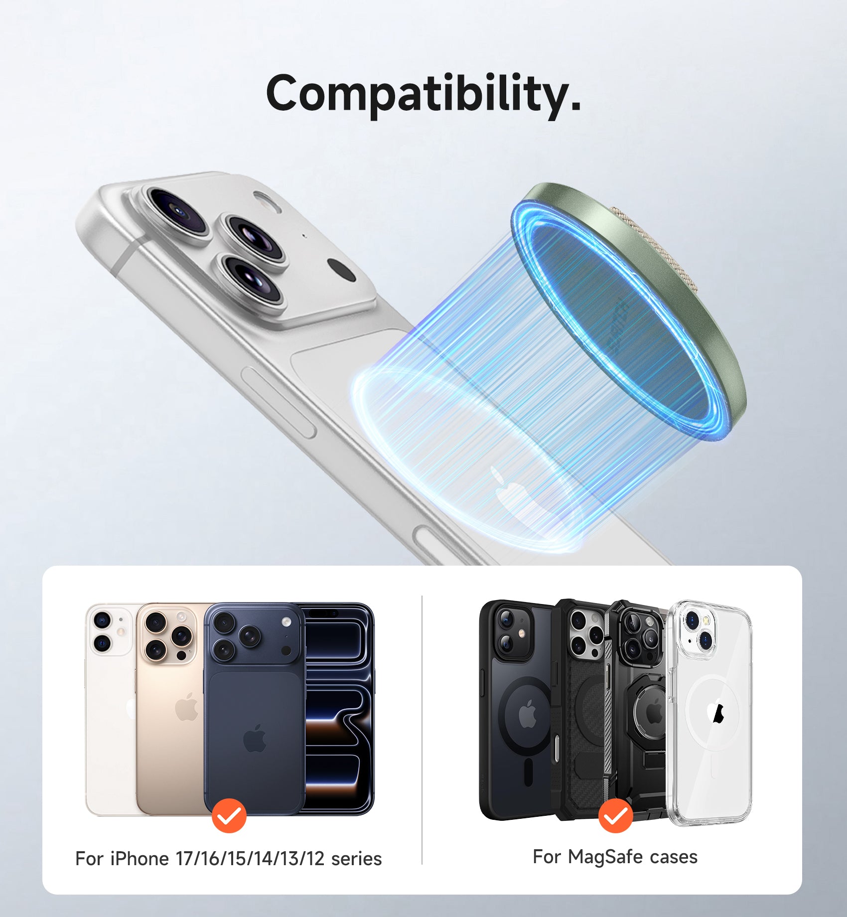 Suritch MagSafe Phone Grip for iPhone 17 16 15 14 13 12 Series MagSafe Cases Magnetic Phone Loop Detachable Magnet Cell Phone Finger Strap