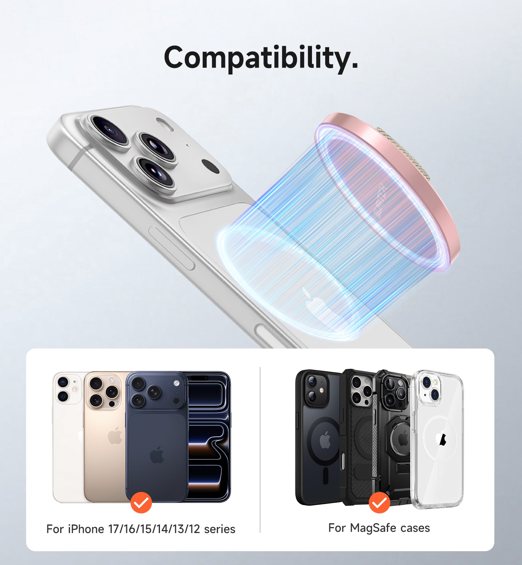 Suritch MagSafe Phone Grip for iPhone 17 16 15 14 13 12 Series MagSafe Cases Magnetic Phone Loop Detachable Magnet Cell Phone Finger Strap