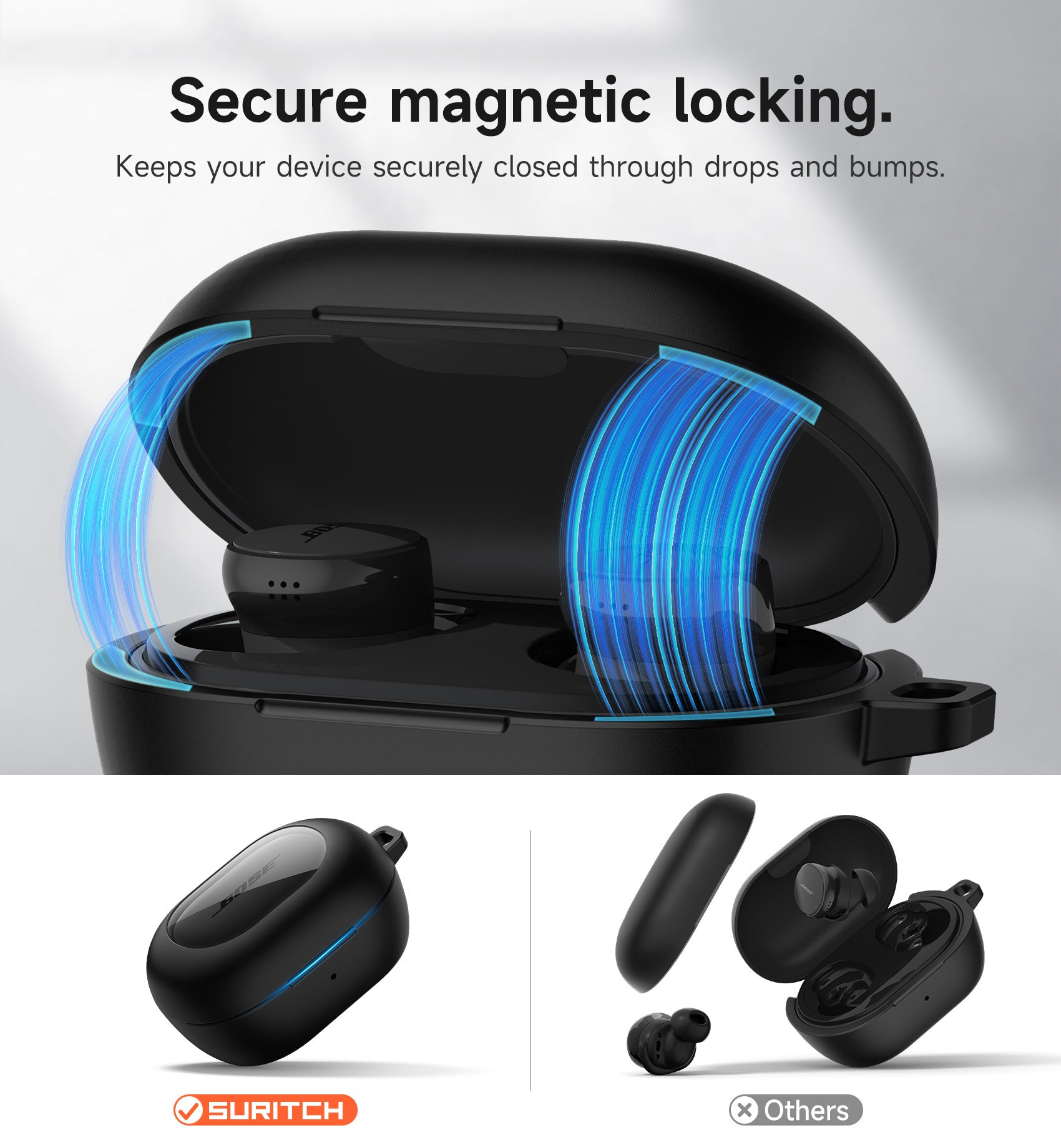 Suritch Magnetic Case for Bose New QuietComfort 2024 Rugged Shockproof Protective Cover with Magnetic Lok Carabiner Cleaning Kit