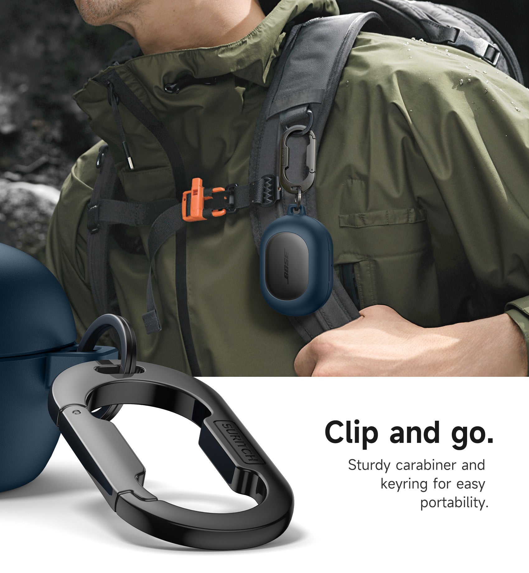 Suritch Magnetic Case for Bose New QuietComfort 2024 Rugged Shockproof Protective Cover with Magnetic Lok Carabiner Cleaning Kit