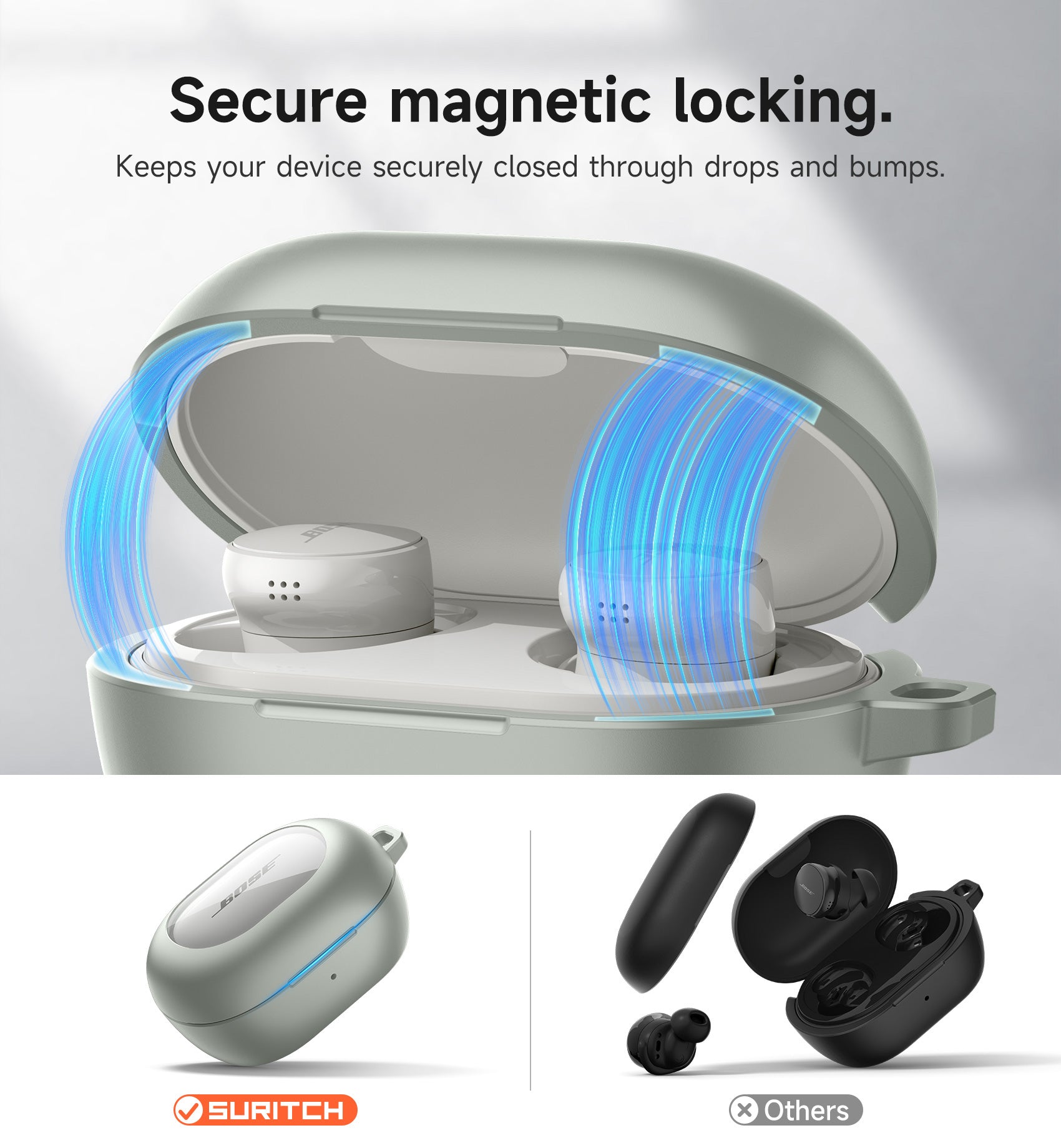 Suritch Magnetic Case for Bose New QuietComfort 2024 Rugged Shockproof Protective Cover with Magnetic Lok Carabiner Cleaning Kit
