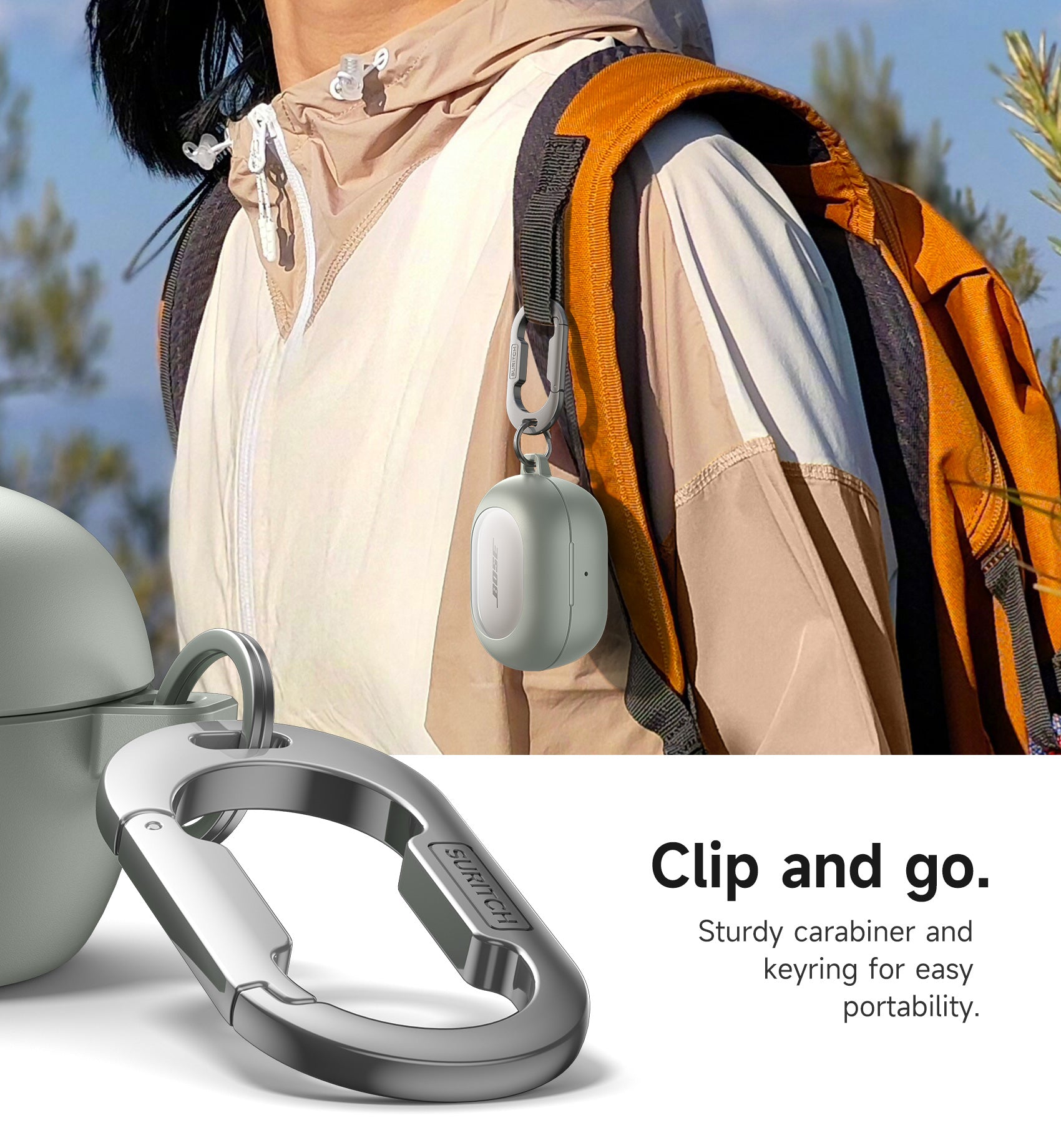 Suritch Magnetic Case for Bose New QuietComfort 2024 Rugged Shockproof Protective Cover with Magnetic Lok Carabiner Cleaning Kit