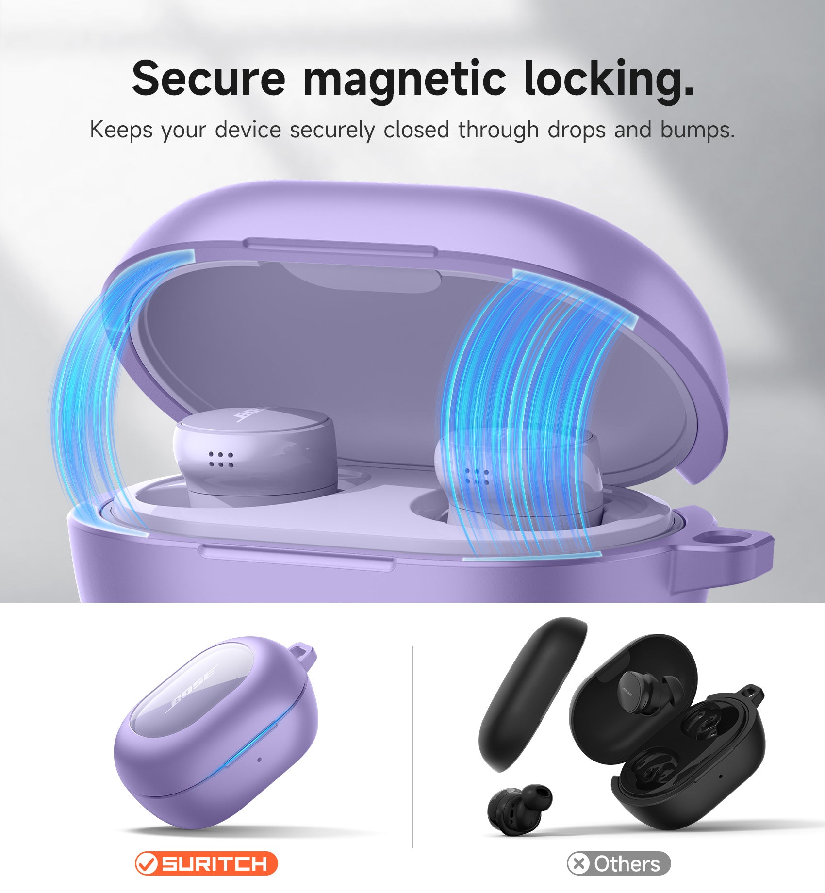 Suritch Magnetic Case for Bose New QuietComfort 2024 Rugged Shockproof Protective Cover with Magnetic Lok Carabiner Cleaning Kit