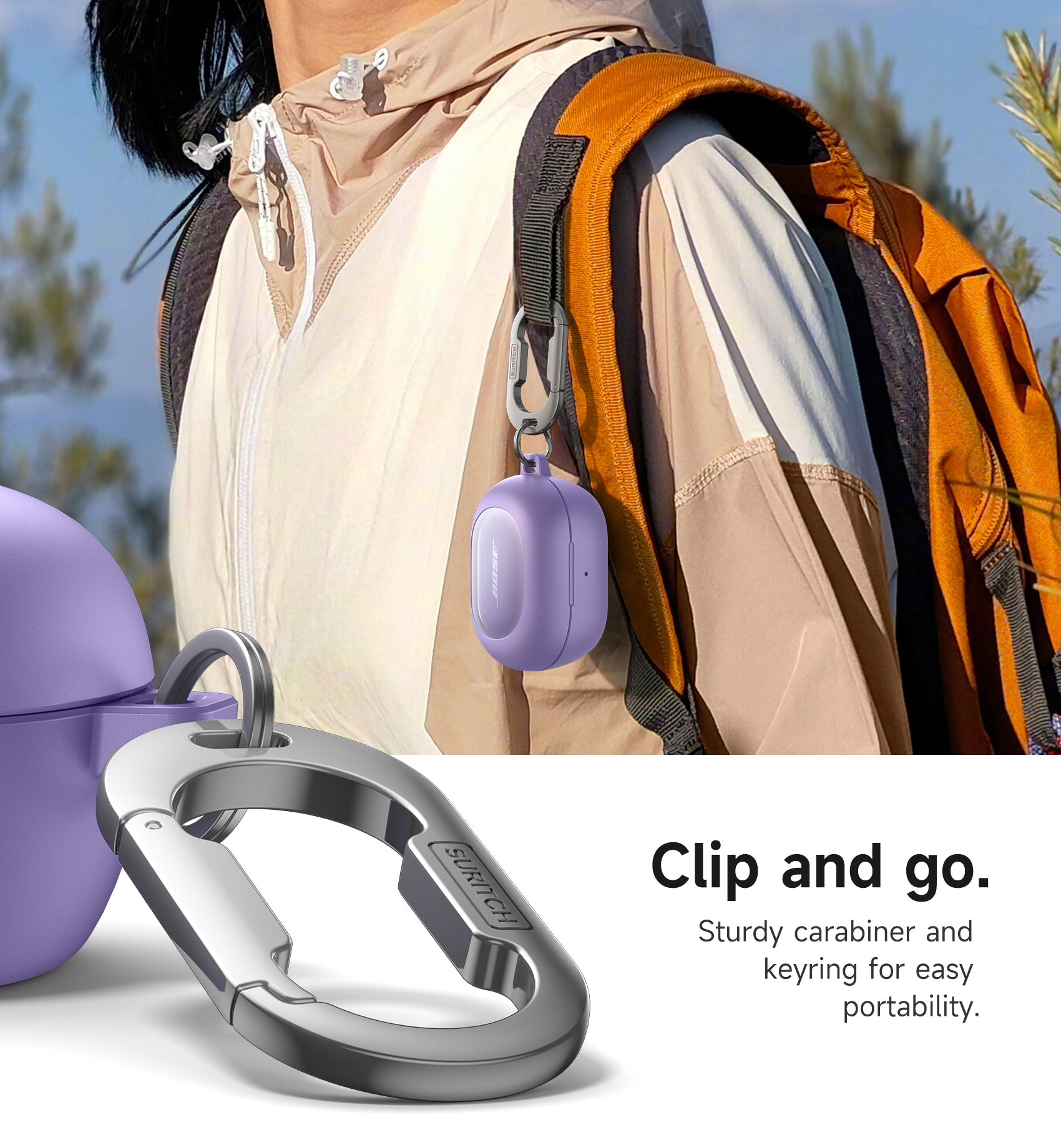 Suritch Magnetic Case for Bose New QuietComfort 2024 Rugged Shockproof Protective Cover with Magnetic Lok Carabiner Cleaning Kit