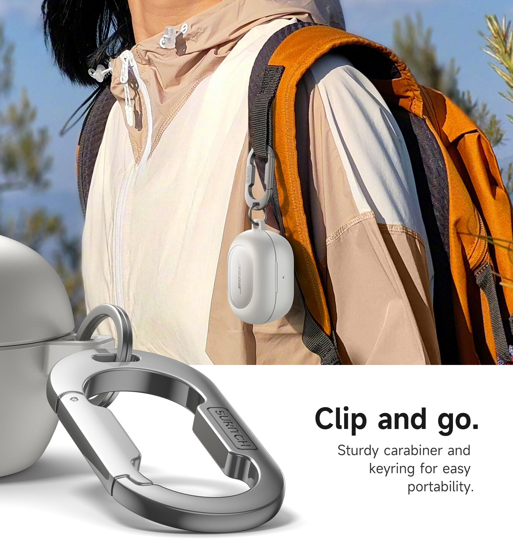 Suritch Magnetic Case for Bose New QuietComfort 2024 Rugged Shockproof Protective Cover with Magnetic Lok Carabiner Cleaning Kit
