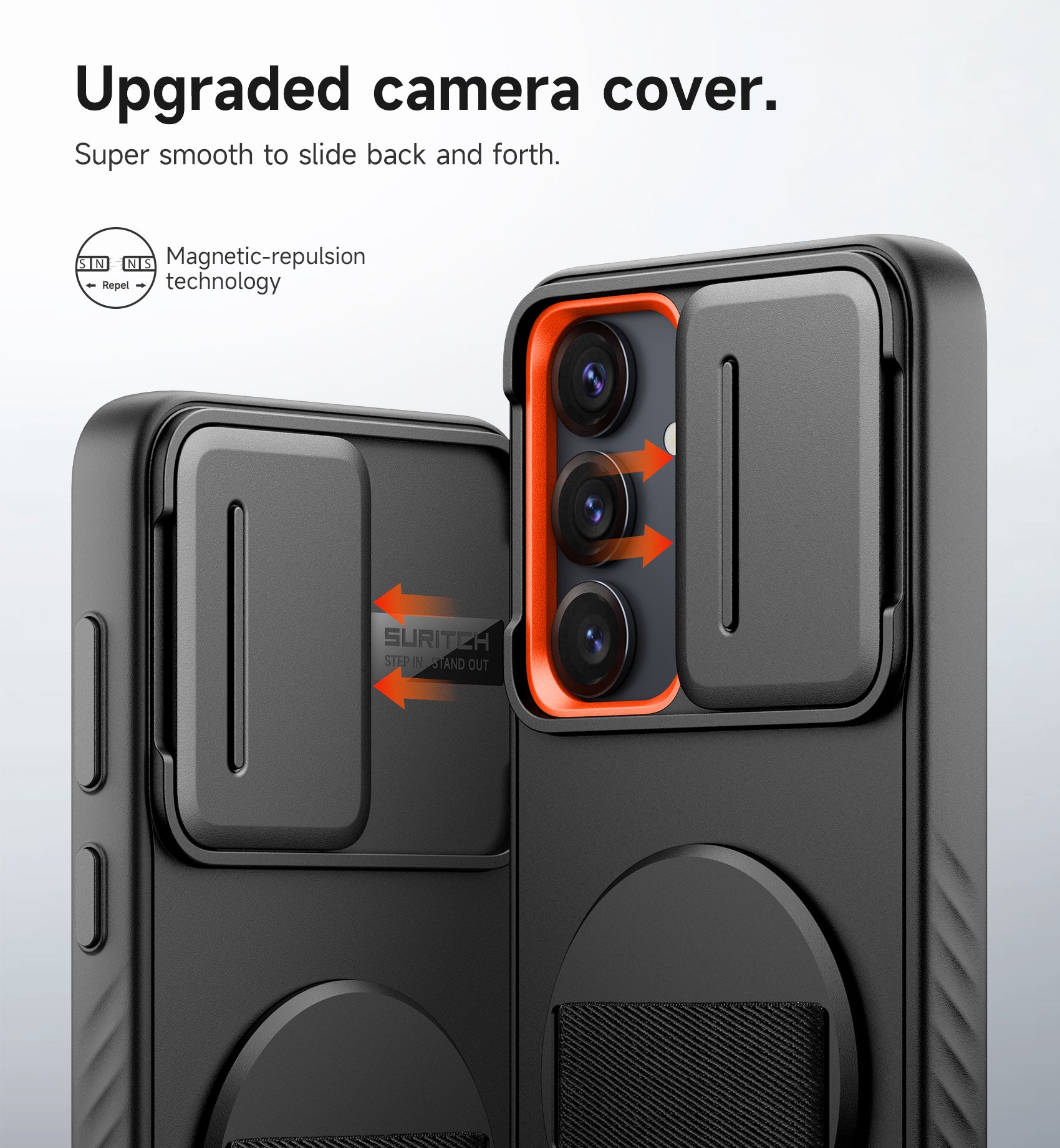 Suritch Case for Samsung Galaxy S25 with 360° Rotatable Hand Strap Phone Grip Invisible Kickstand Slide Camera Cover
