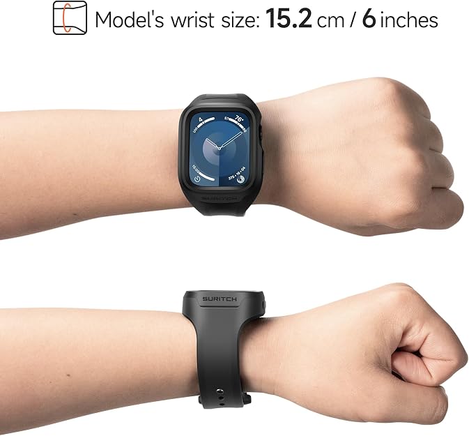 Suritch Sport Band for Apple Watch Series 7 45mm Soft Silicone Shockproof Rugged Protective Strap with Case for Women Men