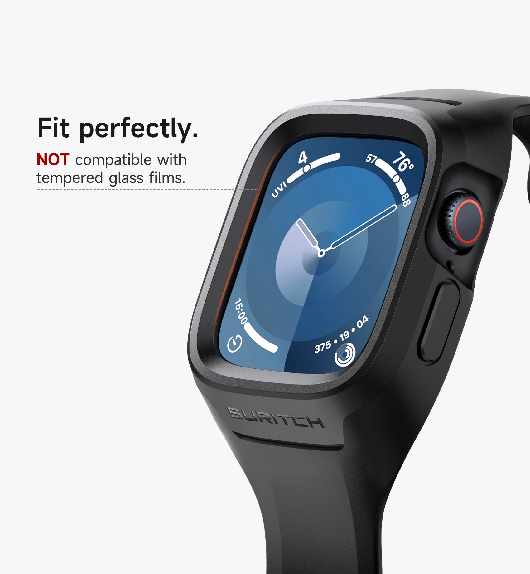 Suritch Sport Band for Apple Watch Series 8 45mm Soft Silicone Shockproof Rugged Protective Strap with Case for Women Men