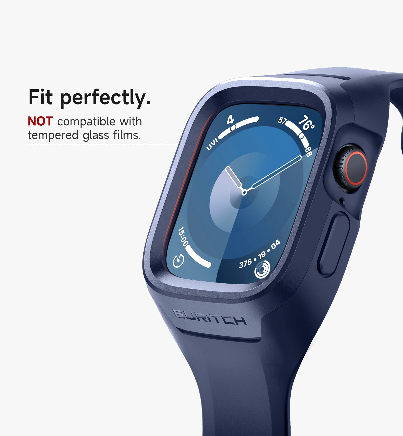 Suritch Sport Band for Apple Watch Series 8 45mm Soft Silicone Shockproof Rugged Protective Strap with Case for Women Men