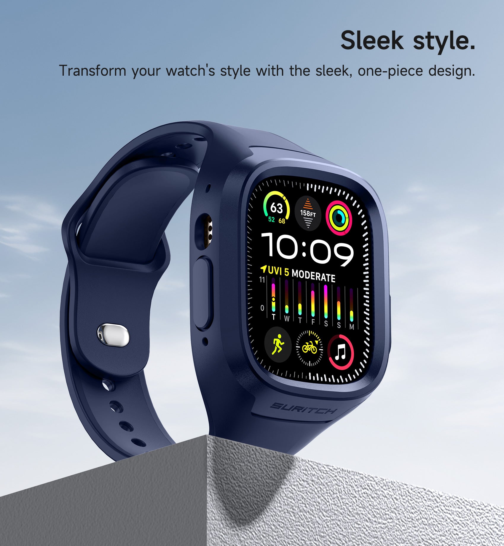 Suritch Sport Band for Apple Watch Ultra 1st Gen 49mm Soft Silicone Shockproof Rugged Protective Strap with Case for Women Men