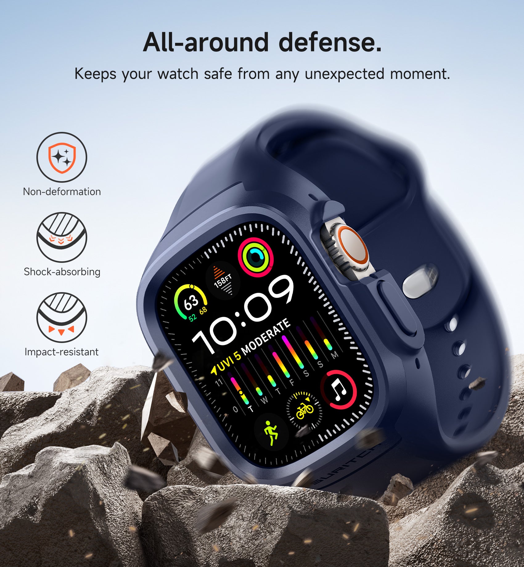 Suritch Sport Band for Apple Watch Ultra 2nd Gen 49mm Soft Silicone Shockproof Rugged Protective Strap with Case for Women Men