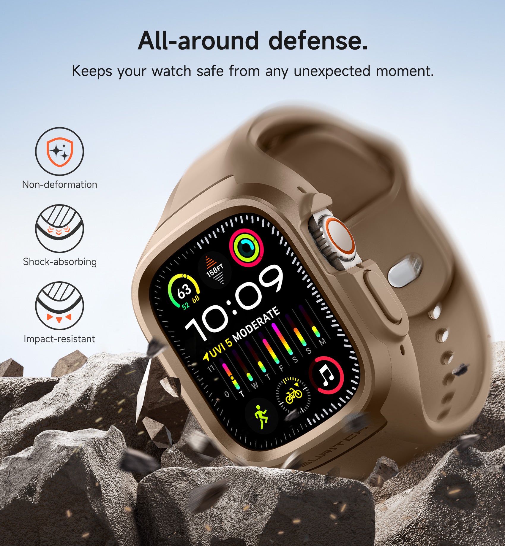 Suritch Sport Band for Apple Watch Ultra 2nd Gen 49mm Soft Silicone Shockproof Rugged Protective Strap with Case for Women Men