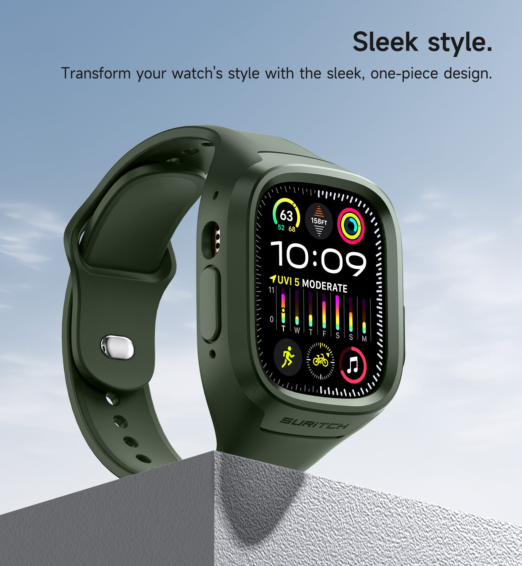 Suritch Sport Band for Apple Watch Ultra 2nd Gen 49mm Soft Silicone Shockproof Rugged Protective Strap with Case for Women Men