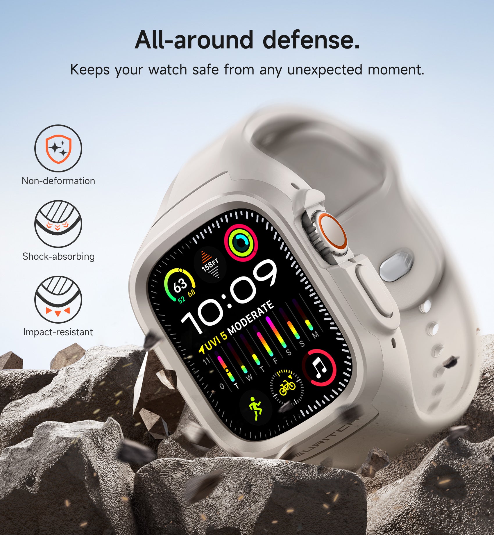 Suritch Sport Band for Apple Watch Ultra 2nd Gen 49mm Soft Silicone Shockproof Rugged Protective Strap with Case for Women Men