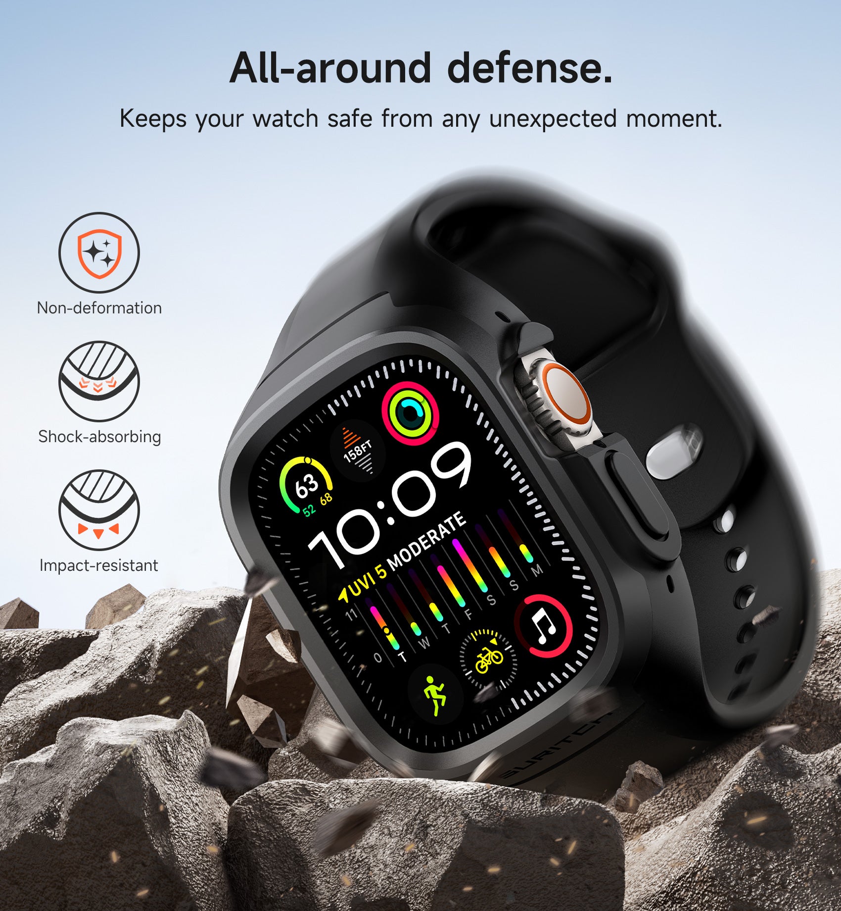 Suritch Sport Band for Apple Watch Ultra 3rd Gen 49mm Soft Silicone Shockproof Rugged Protective Strap with Case for Women Men