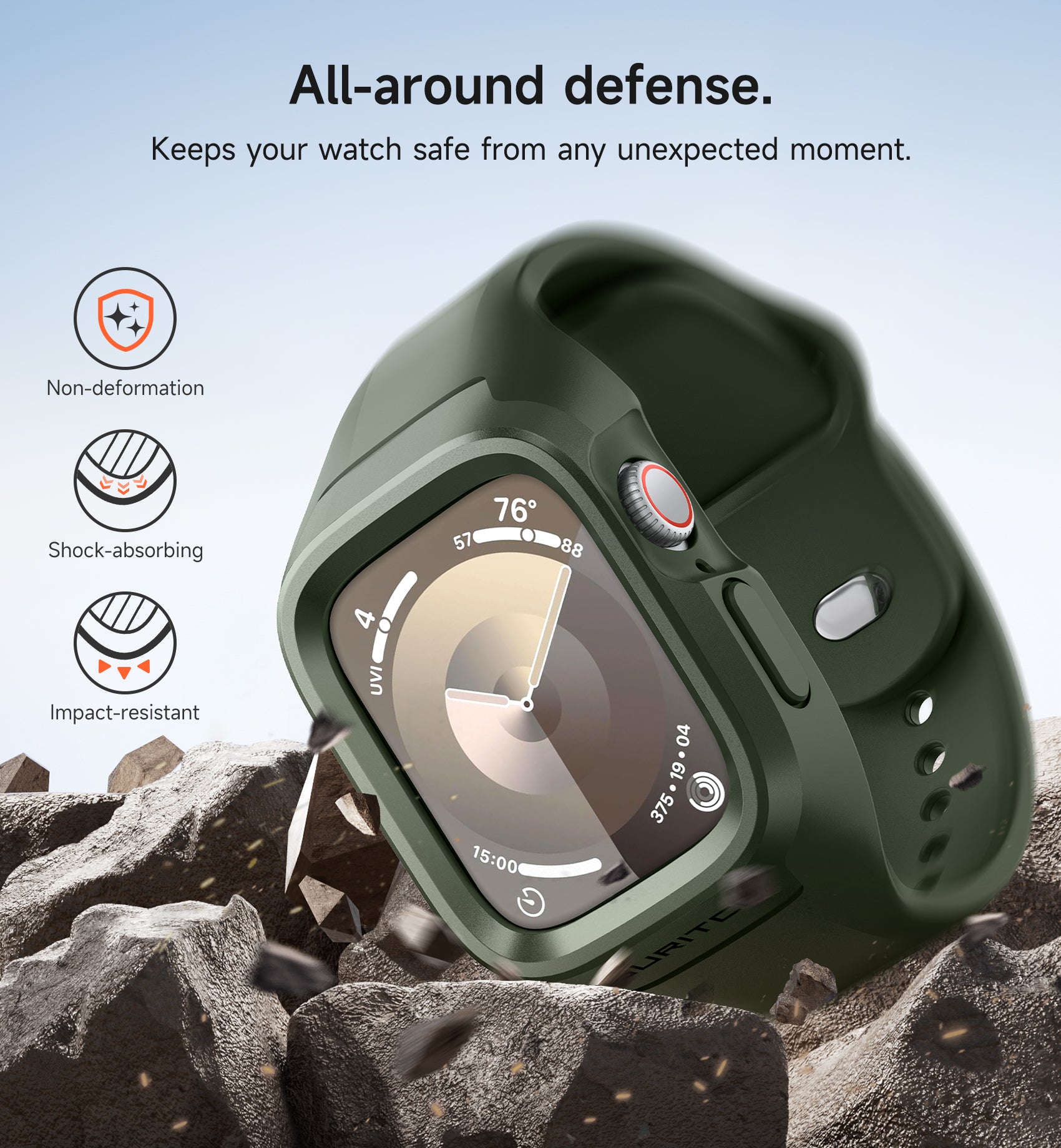 Suritch Sport Band for Apple Watch Series 9 45mm Soft Silicone Shockproof Rugged Protective Strap with Case for Women Men