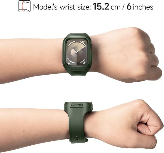 Suritch Sport Band for Apple Watch Series 9 45mm Soft Silicone Shockproof Rugged Protective Strap with Case for Women Men